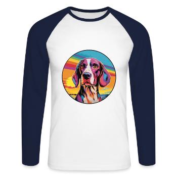 Français Tricolore Hound chien race coloré dessin animé W - T-shirt baseball manches longues Homme - blanc/marine - Devant - Nik (191cm)
