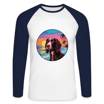 German Longhaired Pointer Dog Breed Colorful Carto - Unisex Long Sleeve Baseball T-Shirt - white/navy - Front - Nik (191cm)