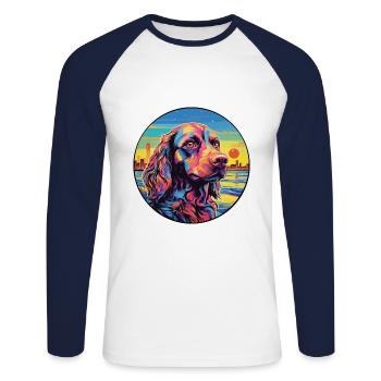German Spaniel Dog Breed Colorful Cartoon Watercol - Unisex Long Sleeve Baseball T-Shirt - white/navy - Front - Nik (191cm)