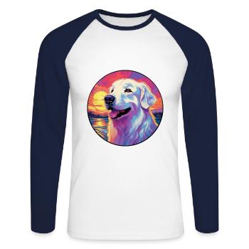 Great Pyrenees Dog Breed Colorful Cartoon Watercol - Unisex Long Sleeve Baseball T-Shirt - white/navy - Front - Nik (191cm)