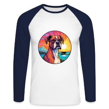 Deutsche Boxerhunderasse buntes Karikatur-Aquarell - Unisex Baseballshirt langarm - Weiß/Navy - Vorne - Nik (191cm)