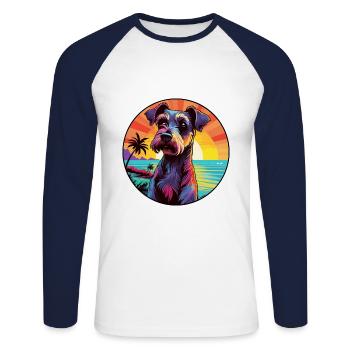 Chien de chasse allemand Terrier race Dessin animé coloré - T-shirt baseball manches longues Homme - blanc/marine - Devant - Nik (191cm)