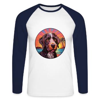 German Wirehaired Pointer Dog Breed Colorful Carto - Unisex Long Sleeve Baseball T-Shirt - white/navy - Front - Nik (191cm)