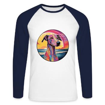 Galgo Español Race De Chien Coloré Dessin Animé Watercolo - T-shirt baseball manches longues Homme - blanc/marine - Devant - Nik (191cm)
