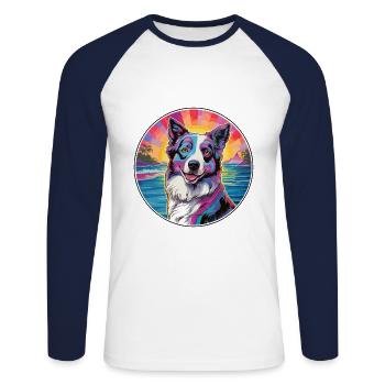 Georgischer Schäferhund Rasse Buntes Karikatur Wasser - Unisex Baseballshirt langarm - Weiß/Navy - Vorne - Nik (191cm)