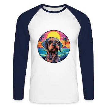 Griffon Bleu De Gascogne Race De Chien Coloré Cartoo - T-shirt baseball manches longues Homme - blanc/marine - Devant - Nik (191cm)