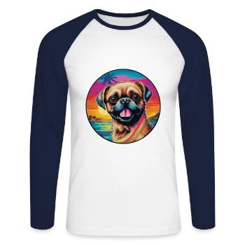 Griffon Bruxellois Dog Breed Colorful Cartoon Wate - Unisex Long Sleeve Baseball T-Shirt - white/navy - Front - Nik (191cm)