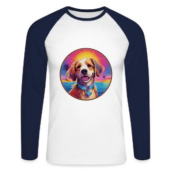 Griffon Nivernais Dog Breed Colorful Cartoon Water - Unisex Long Sleeve Baseball T-Shirt - white/navy - Front - Nik (191cm)