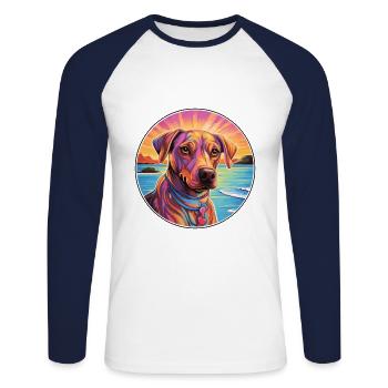 Havenese chien race coloré dessin animé aquarelle - T-shirt baseball manches longues Homme - blanc/marine - Devant - Nik (191cm)