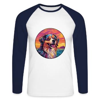 Himalayan Sheepdog Dog Breed Colorful Cartoon Wate - Unisex Long Sleeve Baseball T-Shirt - white/navy - Front - Nik (191cm)