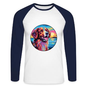 Hovawart chien race coloré dessin animé aquarelle - T-shirt baseball manches longues Homme - blanc/marine - Devant - Nik (191cm)