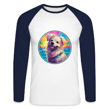 Hygenhund chien race coloré dessin animé aquarelle - T-shirt baseball manches longues Homme - blanc/marine - Devant - Nik (191cm)