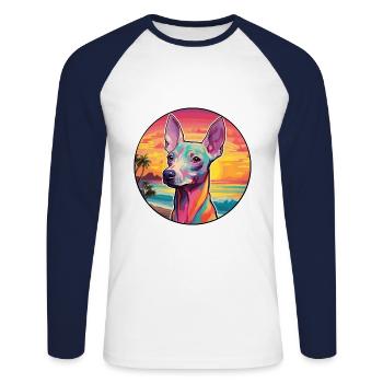 Inka Haarlose Hunderasse Bunte Karikatur Watercolo - Unisex Baseballshirt langarm - Weiß/Navy - Vorne - Nik (191cm)