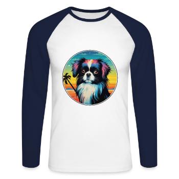 Japanisches Kinn Hund Rasse Bunte Karikatur Watercolo - Unisex Baseballshirt langarm - Weiß/Navy - Vorne - Nik (191cm)