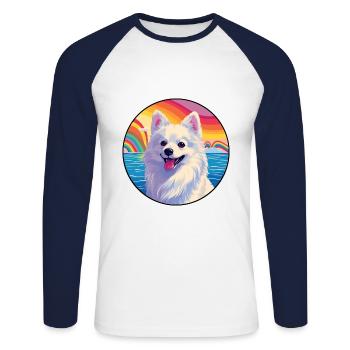 Spitz japonais chien race coloré dessin animé watercol - T-shirt baseball manches longues Homme - blanc/marine - Devant - Nik (191cm)