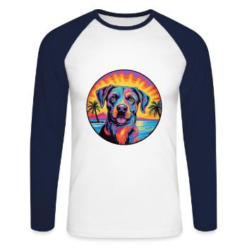 Kai Ken Dog Breed Colorful Cartoon Watercolor - Unisex Long Sleeve Baseball T-Shirt - white/navy - Front - Nik (191cm)