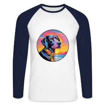 Harrier Hunderasse Buntes Karikatur-Aquarell - Unisex Baseballshirt langarm - Weiß/Navy - Vorne - Nik (191cm)
