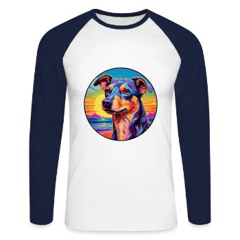 Hare Indian Dog Breed Colorful Cartoon Watercolor - Unisex Long Sleeve Baseball T-Shirt - white/navy - Front - Nik (191cm)