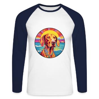 Hungarian Vizsla Dog Breed Colorful Cartoon Waterc - Unisex Long Sleeve Baseball T-Shirt - white/navy - Front - Nik (191cm)