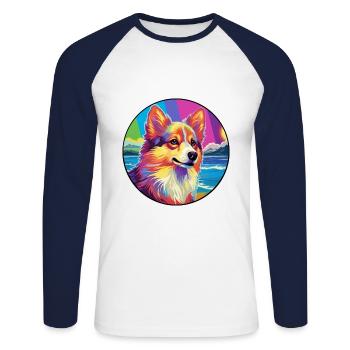 Icelandic Sheepdog Dog Breed Colorful Cartoon Wate - Unisex Long Sleeve Baseball T-Shirt - white/navy - Front - Nik (191cm)
