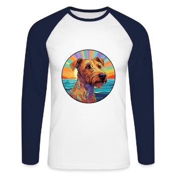 Irish Terrier Dog Breed Colorful Cartoon Watercolo - Unisex Long Sleeve Baseball T-Shirt - white/navy - Front - Nik (191cm)