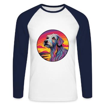 Irish Wolfhound Dog Breed Colorful Cartoon Waterco - Unisex Long Sleeve Baseball T-Shirt - white/navy - Front - Nik (191cm)