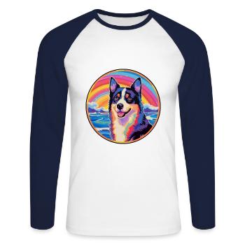 Karelian Bear Dog Breed Colorful Cartoon Watercolo - Unisex Long Sleeve Baseball T-Shirt - white/navy - Front - Nik (191cm)
