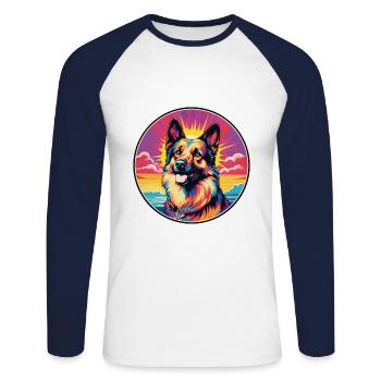 Roi Berger Chien Race Coloré Dessin Animé Watercolo - T-shirt baseball manches longues Homme - blanc/marine - Devant - Nik (191cm)