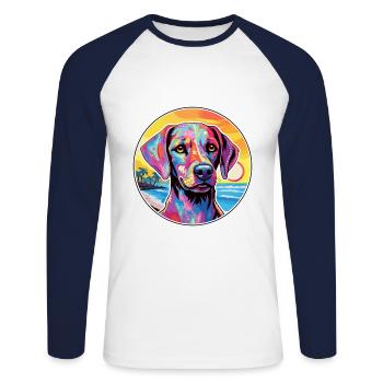 Kyi Leo Hund Rasse Bunte Karikatur Aquarell - Unisex Baseballshirt langarm - Weiß/Navy - Vorne - Nik (191cm)