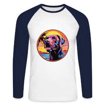 Labrador Hunderasse Bunte Karikatur Aquarell - Unisex Baseballshirt langarm - Weiß/Navy - Vorne - Nik (191cm)
