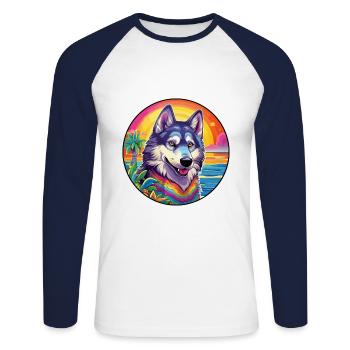 Kunming Wolfhund Hunderasse Bunte Karikatur Waterco - Unisex Baseballshirt langarm - Weiß/Navy - Vorne - Nik (191cm)
