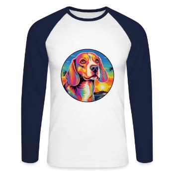 Kerry Beagle chien race coloré dessin animé aquarelle - T-shirt baseball manches longues Homme - blanc/marine - Devant - Nik (191cm)