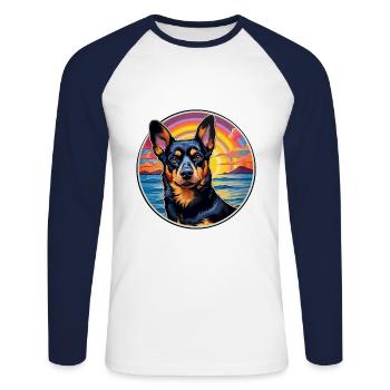 Lancashire Heeler Dog Breed Colorful Cartoon Water - Unisex Long Sleeve Baseball T-Shirt - white/navy - Front - Nik (191cm)