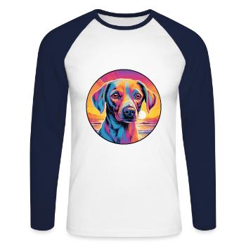 Koolie chien race coloré dessin animé aquarelle - T-shirt baseball manches longues Homme - blanc/marine - Devant - Nik (191cm)
