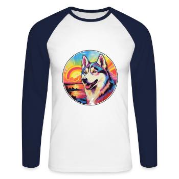 Labrador Husky Dog Breed Colorful Cartoon Watercol - Unisex Long Sleeve Baseball T-Shirt - white/navy - Front - Nik (191cm)