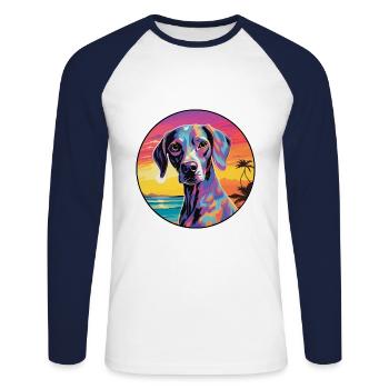Leopard Cur Dog Breed Colorful Cartoon Watercolor - Unisex Long Sleeve Baseball T-Shirt - white/navy - Front - Nik (191cm)