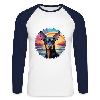 Manchester Terrier Dog Breed Colorful Cartoon Wate - Unisex Long Sleeve Baseball T-Shirt - white/navy - Front - Nik (191cm)