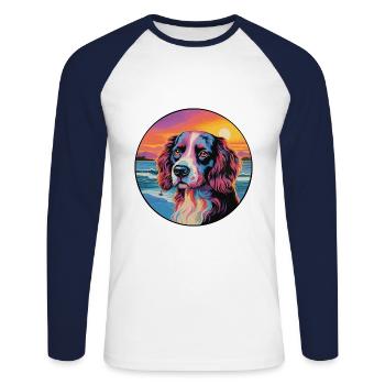 Landseer Dog Breed Colorful Cartoon Watercolor - Unisex Long Sleeve Baseball T-Shirt - white/navy - Front - Nik (191cm)