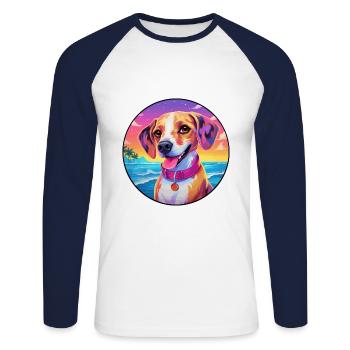 Magyar Agar chien race coloré dessin animé aquarelle - T-shirt baseball manches longues Homme - blanc/marine - Devant - Nik (191cm)
