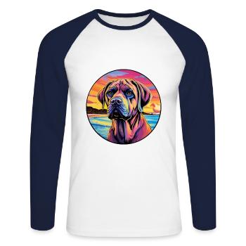 Mallorca Mastiff Race De Chien Coloré Cartoon Waterc - T-shirt baseball manches longues Homme - blanc/marine - Devant - Nik (191cm)