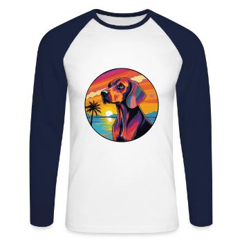 Chien Lituanien Chien Race Coloré Cartoon Waterc - T-shirt baseball manches longues Homme - blanc/marine - Devant - Nik (191cm)
