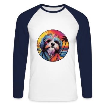 Maltais Shih Tzu Race De Chien Coloré Cartoon Waterc - T-shirt baseball manches longues Homme - blanc/marine - Devant - Nik (191cm)