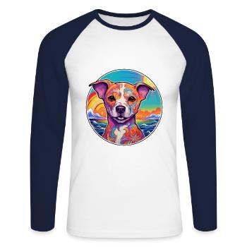 Chien d’Asie Moyenne Ovtcharka Race Coloré Dessin Animé - T-shirt baseball manches longues Homme - blanc/marine - Devant - Nik (191cm)