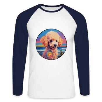 Miniatur-Pudel-Hunderasse Bunte Karikatur Wasserc - Unisex Baseballshirt langarm - Weiß/Navy - Vorne - Nik (191cm)