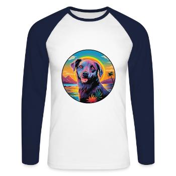 Neuseeländische Hunderasse Buntes Cartoon Aquarell - Unisex Baseballshirt langarm - Weiß/Navy - Vorne - Nik (191cm)