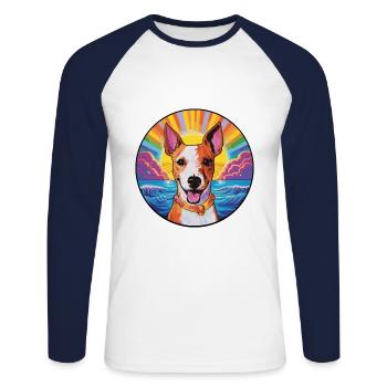 Miniature Fox Terrier chien race coloré dessin animé W - T-shirt baseball manches longues Homme - blanc/marine - Devant - Nik (191cm)
