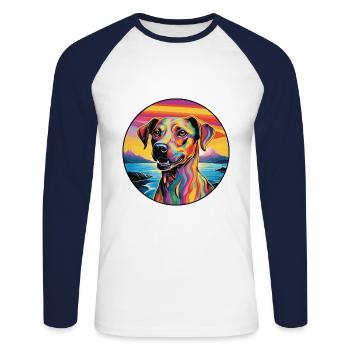 Mountain Cur Hunderasse Buntes Karikatur-Aquarell - Unisex Baseballshirt langarm - Weiß/Navy - Vorne - Nik (191cm)