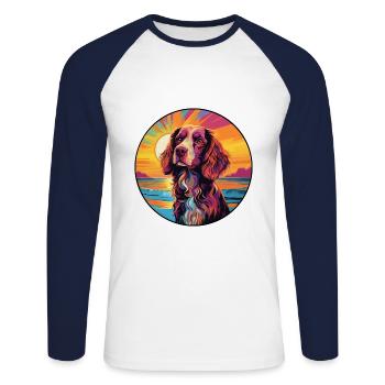 Norfolk Spaniel Dog Breed Colorful Cartoon Waterco - Unisex Long Sleeve Baseball T-Shirt - white/navy - Front - Nik (191cm)