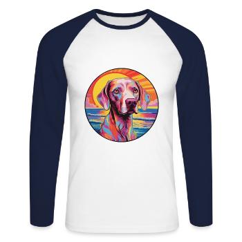 Vieux chien d’arrêt danois race coloré dessin animé Wate - T-shirt baseball manches longues Homme - blanc/marine - Devant - Nik (191cm)