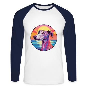 Old Croatian Sighthound Dog Breed Colorful Cartoon - Unisex Long Sleeve Baseball T-Shirt - white/navy - Front - Nik (191cm)